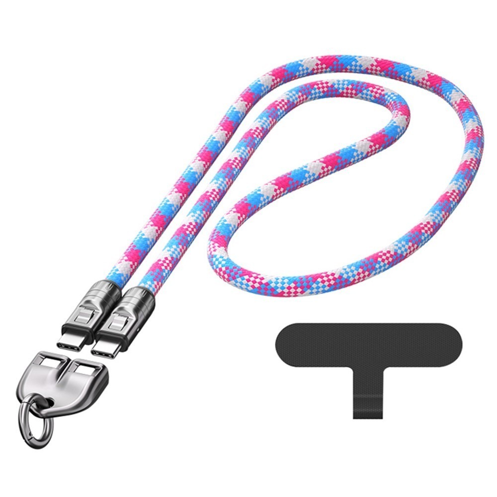 2 In 1 USB Type C Braided Data Cord Quick Charging Cable Portable Lanyard Pink/